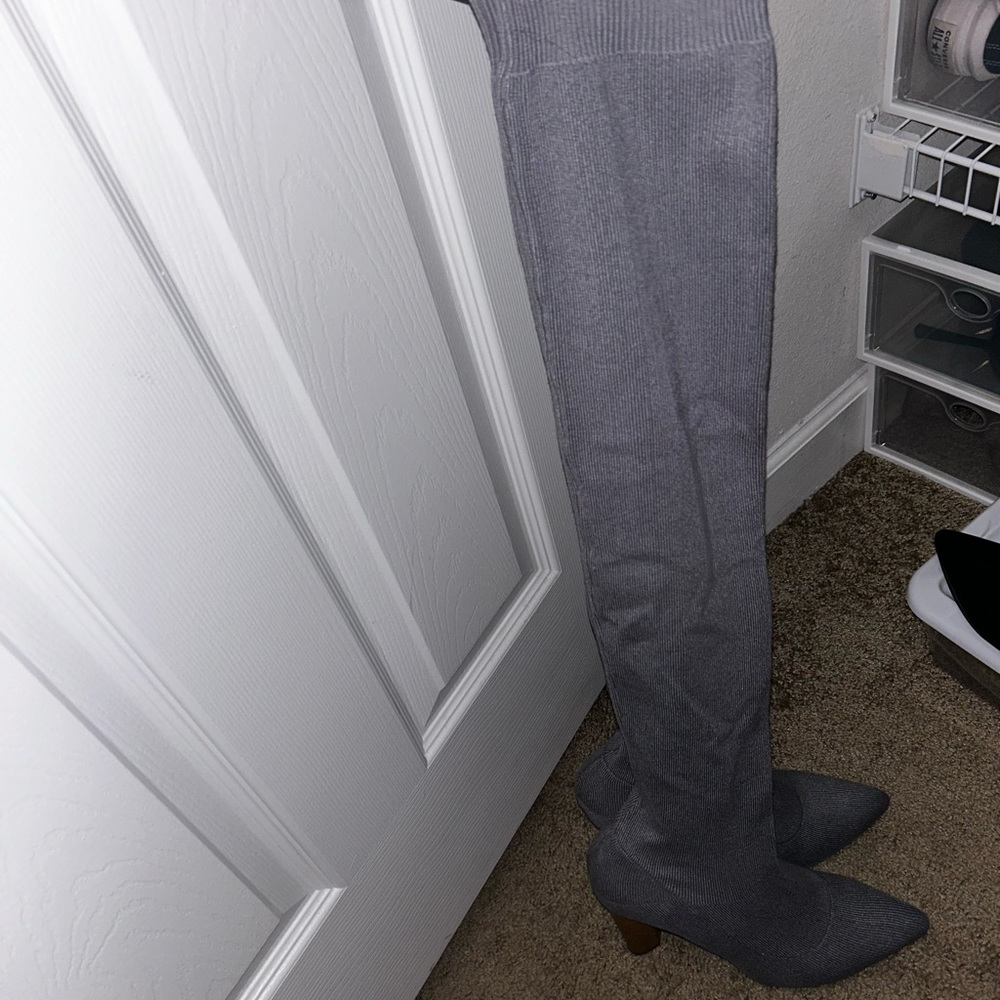Grey knit over the knee boots